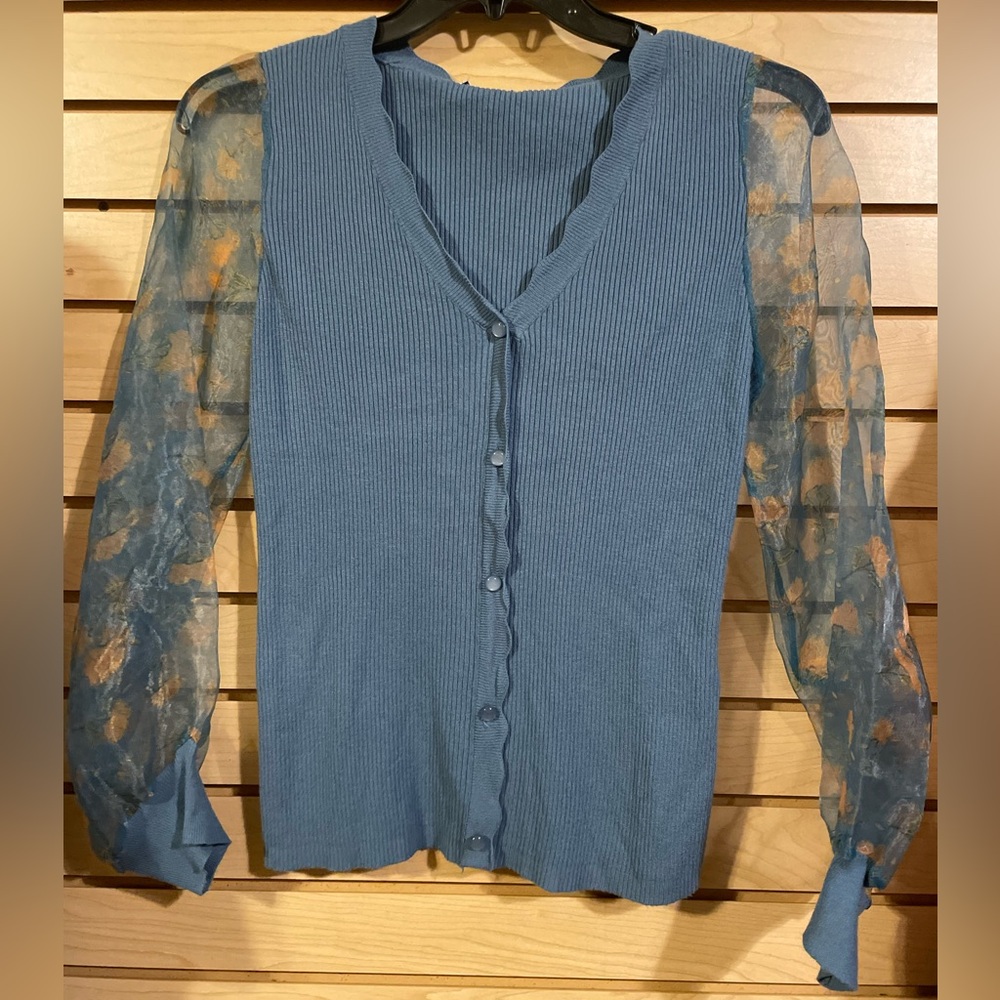 Sioni Army Blue Long Sleeve Top